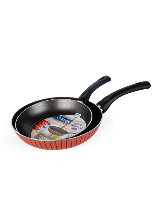 Bister Fry Pan Set 2Pcs 24cm, 20cm  Made of High-Quality  Nonstick Fry Pan with Flat Bottom Suitable for Induction Cooker Halogon Oven and Gas Stove  Black And Red. - Image 1